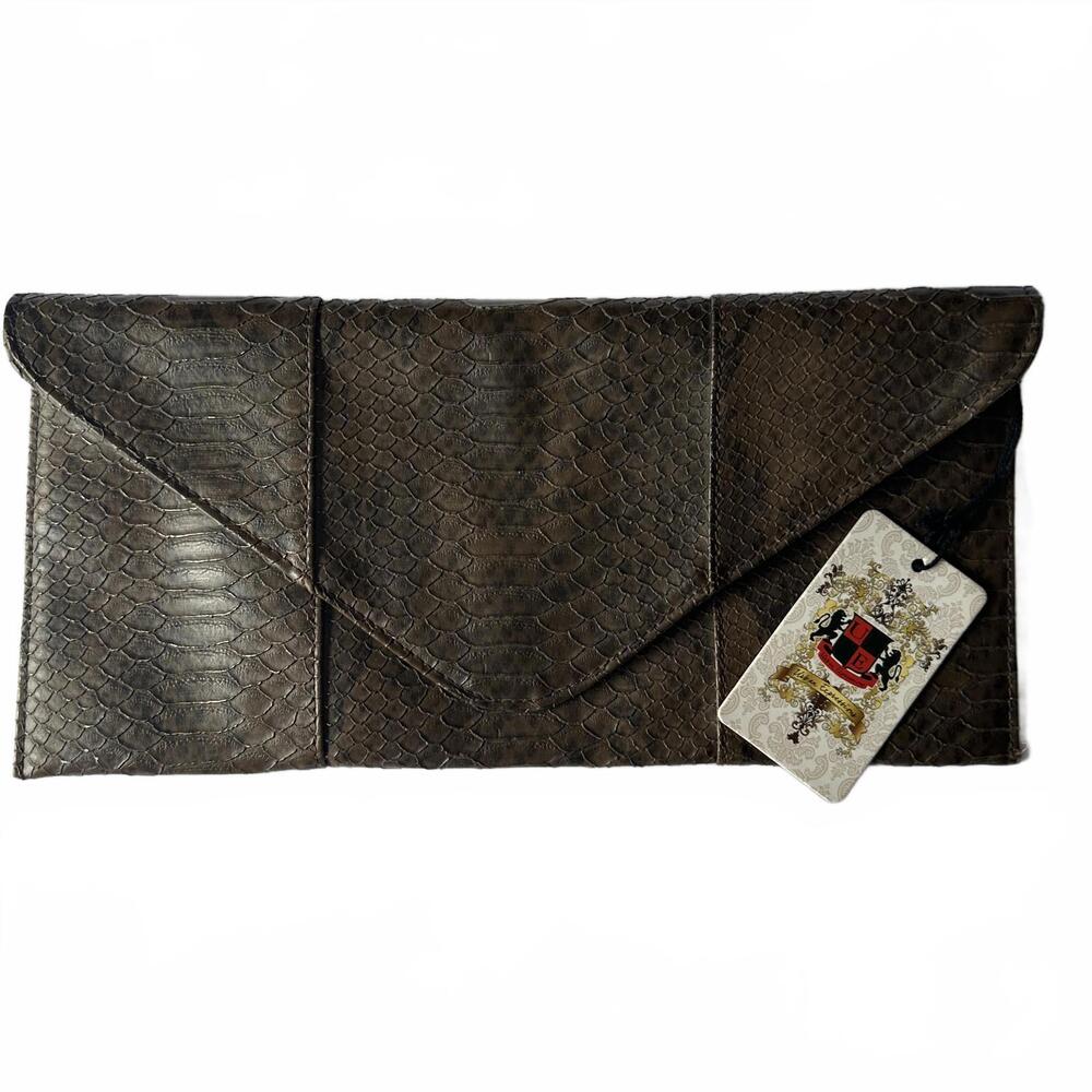 NWT Urban Expressions Bailey Clutch Bag Brown Faux Leather SnakeSkin Pattern